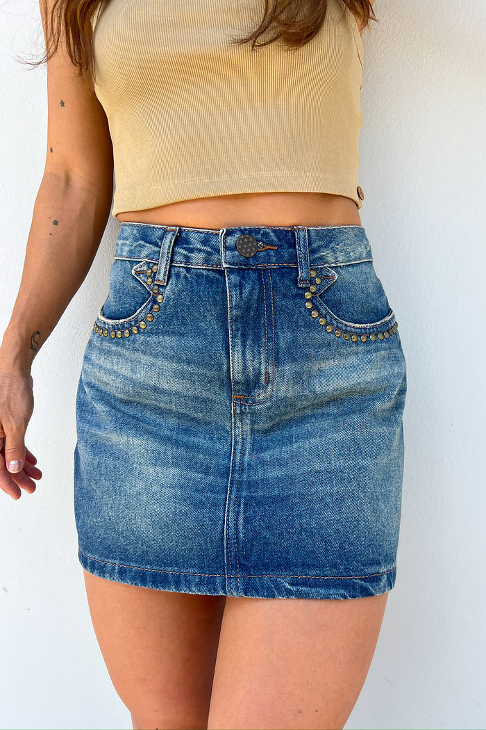Mini Saia Jeans Folk - Mini Moni