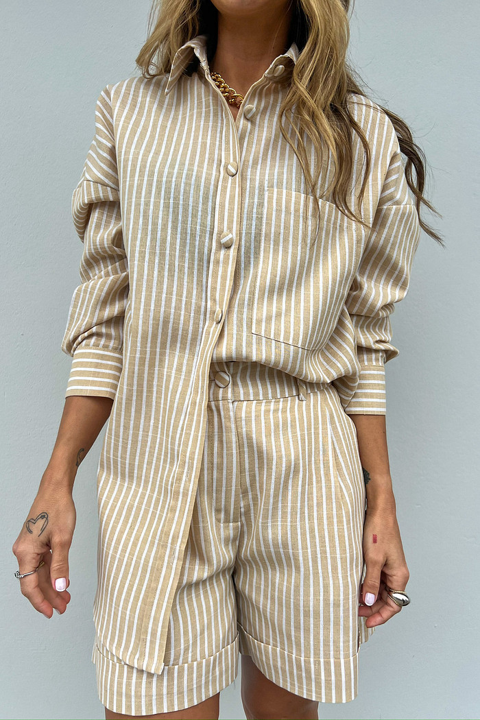 Conjunto Listrado Bege Linhão - Mini Moni