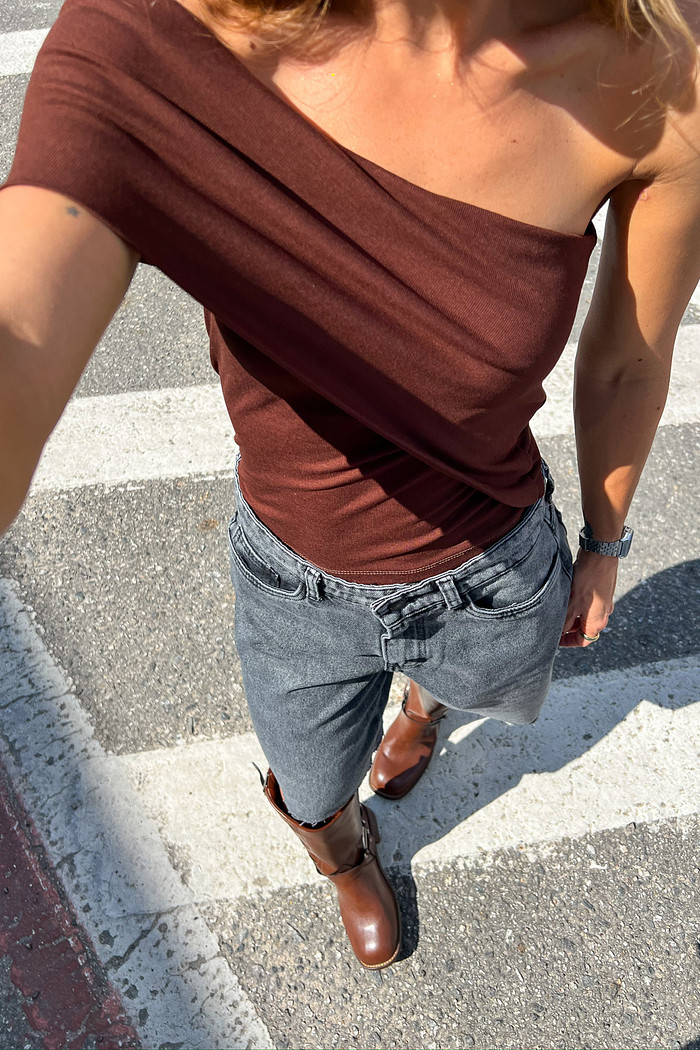 Blusa de Um Ombro Carvalho Sil - Mini Moni