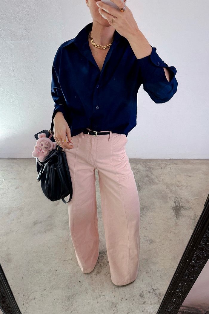 Calça de Sarja Pantalona Lupita Rosa - Mini Moni