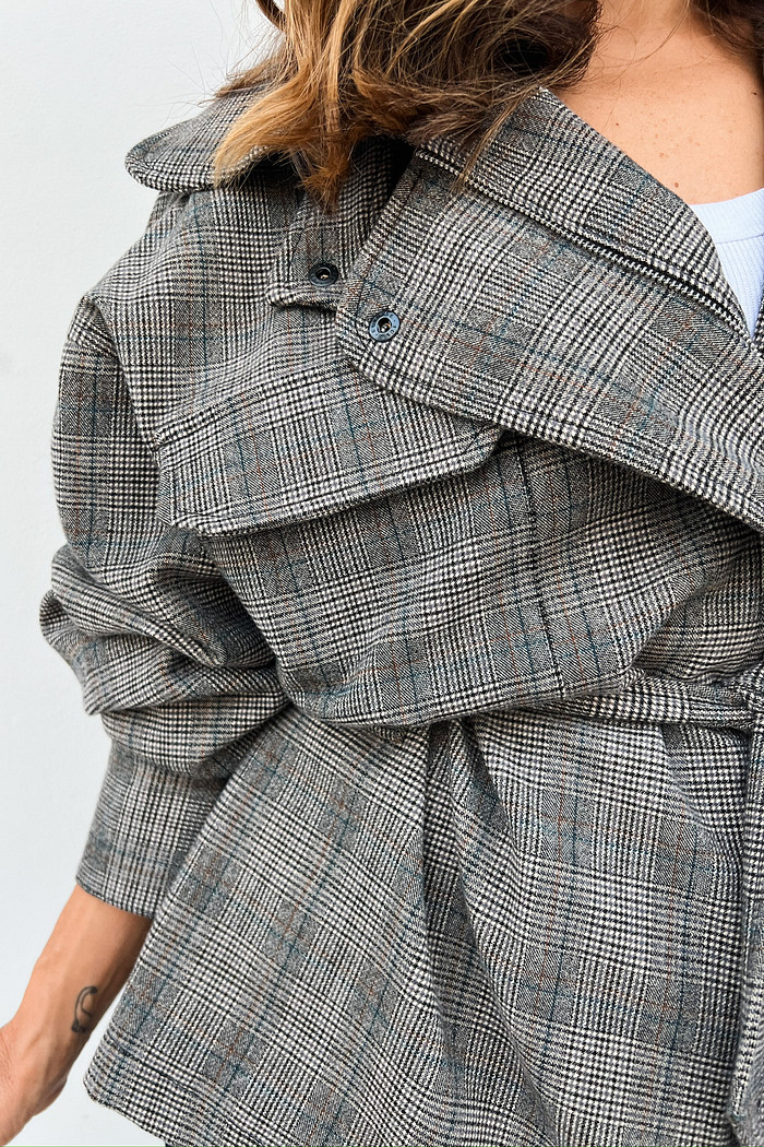 Jaqueta Xadrez Carla Cinza – Mini Moni