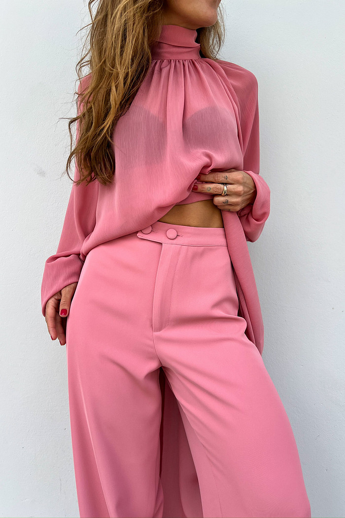 Calça de Alfaiataria Pantalona Lorena Rosa - Mini Moni