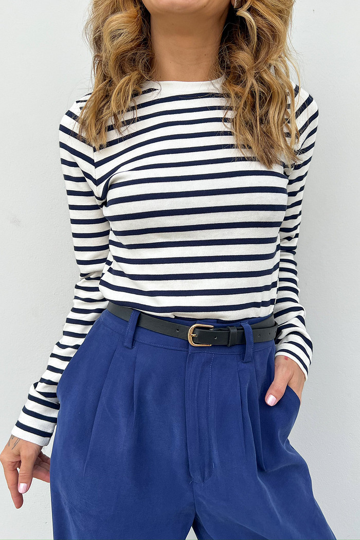 Blusa Stripe de Manga Longa Azul - Mini Moni