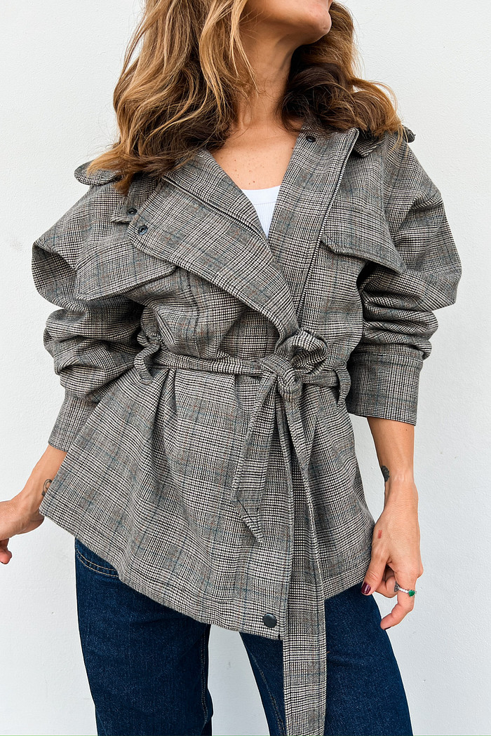 Jaqueta Xadrez Carla Cinza – Mini Moni