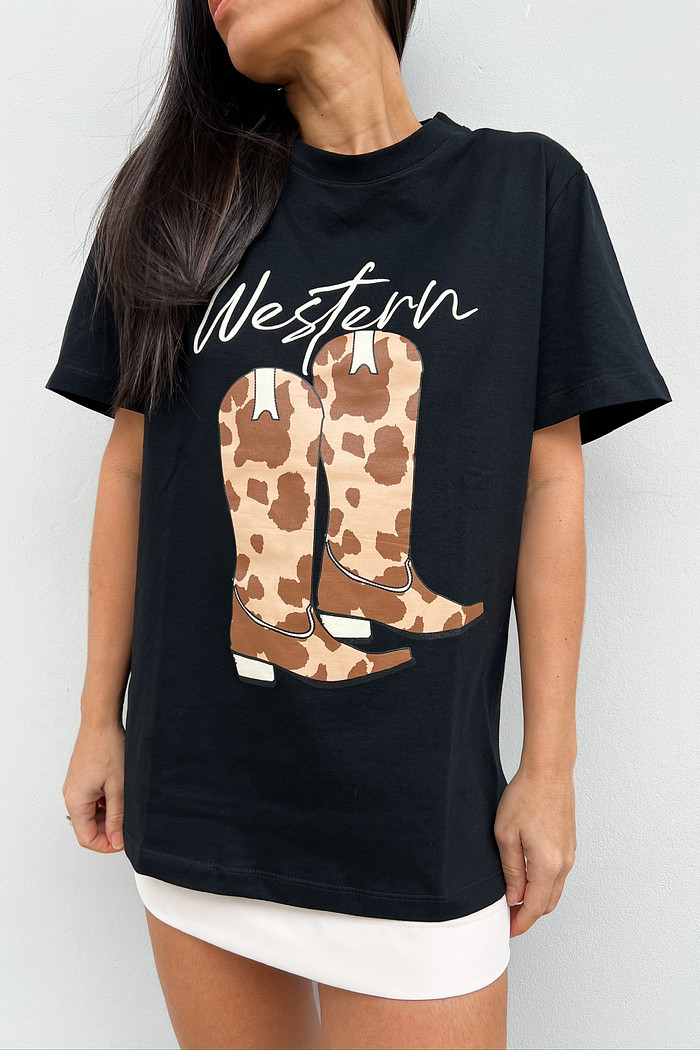 T-shirt Feminina Western Preta – Mini Moni