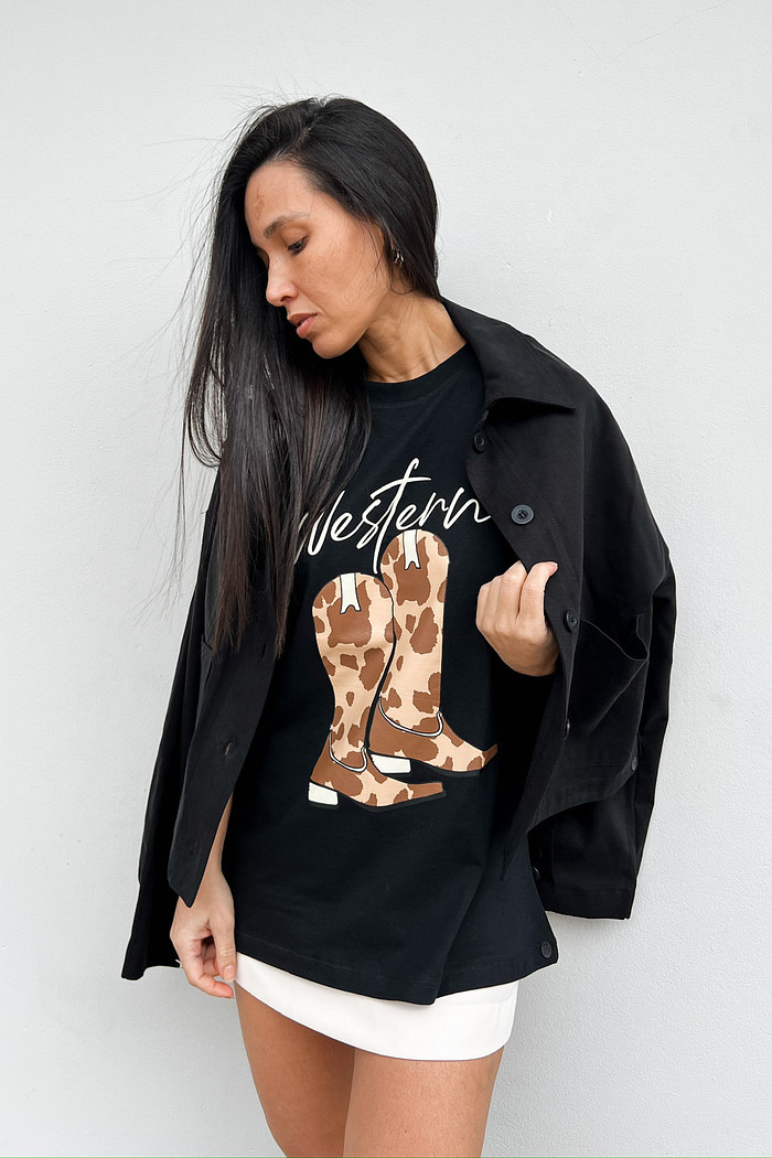 T-shirt Feminina Western Preta – Mini Moni