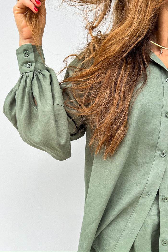 Camisa de Linho Verde Isabel - Mini Moni