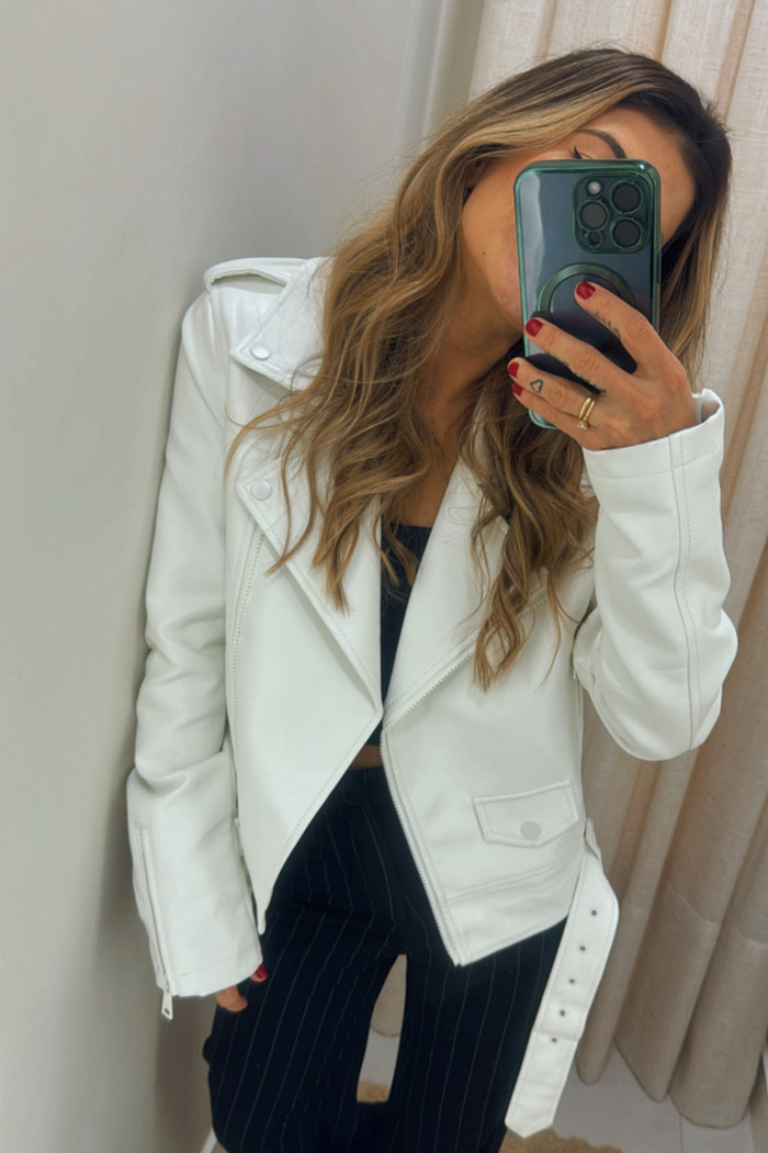 Jaqueta de Couro Branca Pietra - Mini Moni