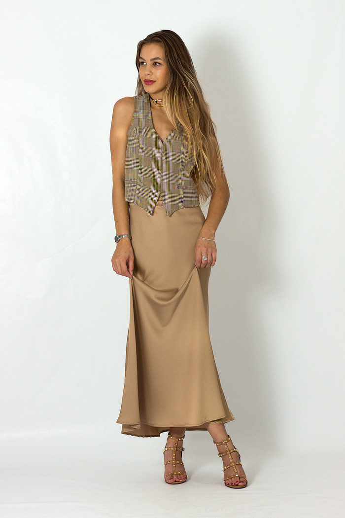 Saia Longa de Cetim Champagne Clara - Mini Moni