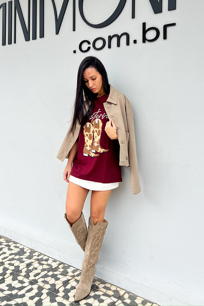 T-shirt Feminina Western Vinho – Mini Moni