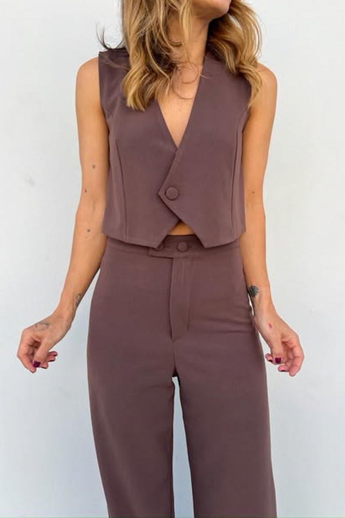 Calça Slim Pantalona Vivian Marrom - Mini Moni