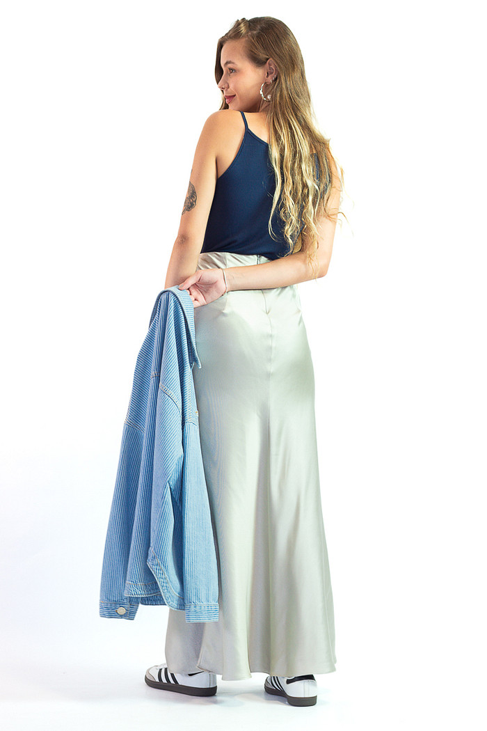 Saia Longa Acetinada Cinza Rosane - Mini Moni