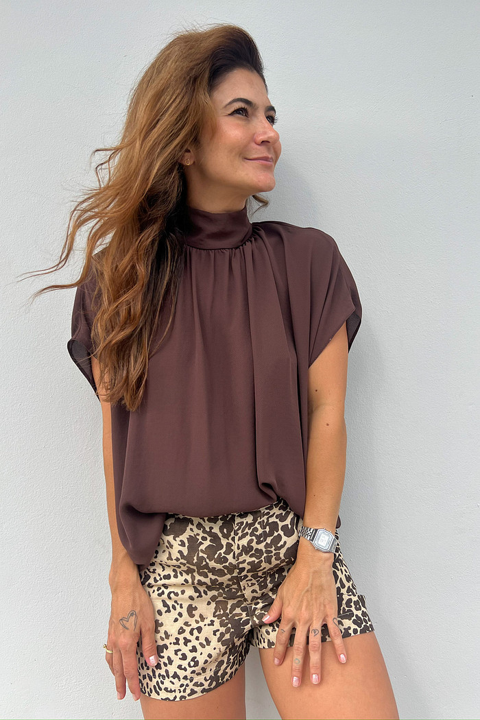 Bata de Poliéster Marrom Camile - Mini Moni