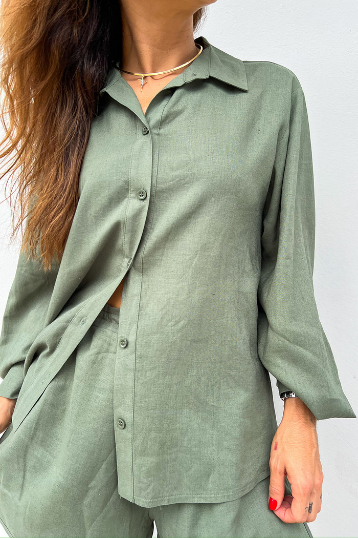 Camisa de Linho Verde Isabel - Mini Moni
