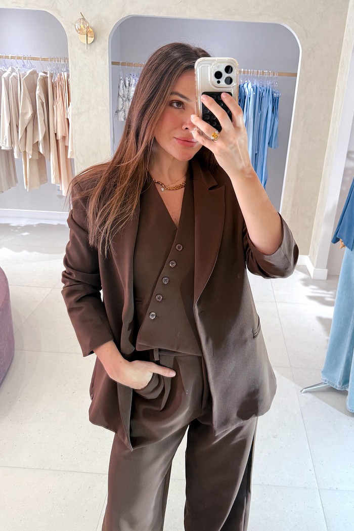 Blazer Manga Longa Julieta Marrom Cacau - MiniMoni