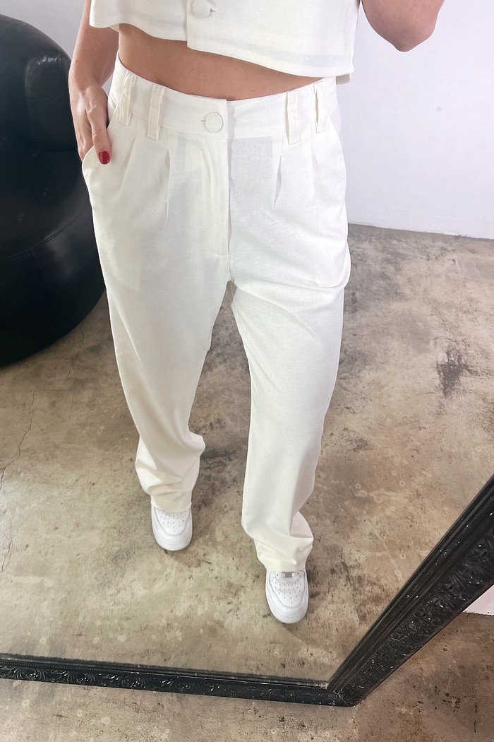 Calça Linho Alfaiataria Feminina Branca Sofia - Mini Moni