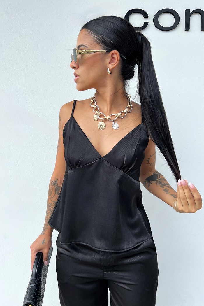 Blusa Preta Alça  Rosalia  -MiniMoni