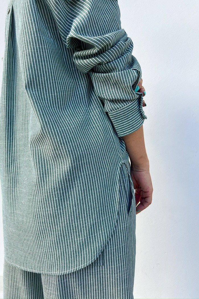 Camisa de Listras Verde Camille - MiniMoni