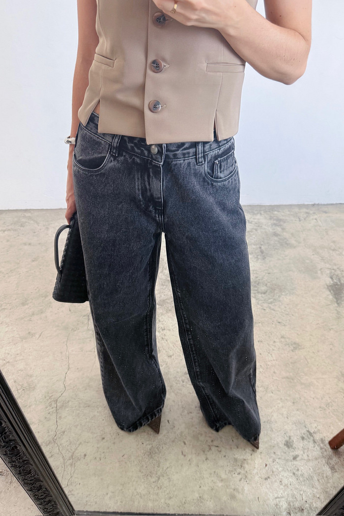 Calça Denim Extra Wide Leg Sheila Preta - Mini Moni