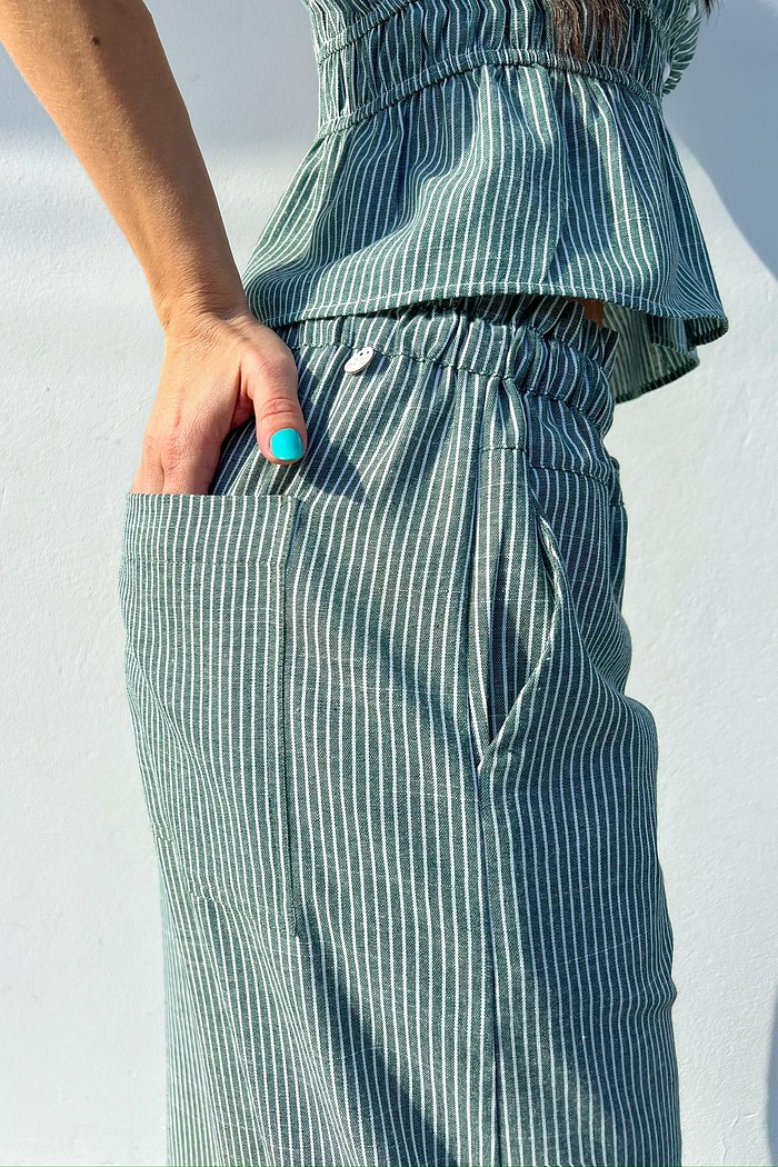 Calça de Alfaiataria de Listras Verde Camille - MiniMoni