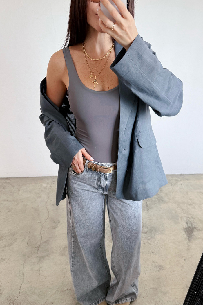 Body Feminino Abigail Cinza - Mini Moni