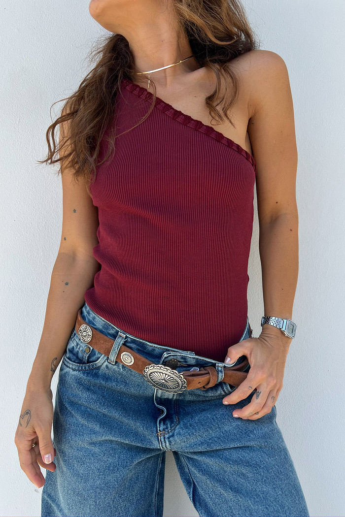 Blusa de Um Ombro Vinho Jeane - Mini Moni