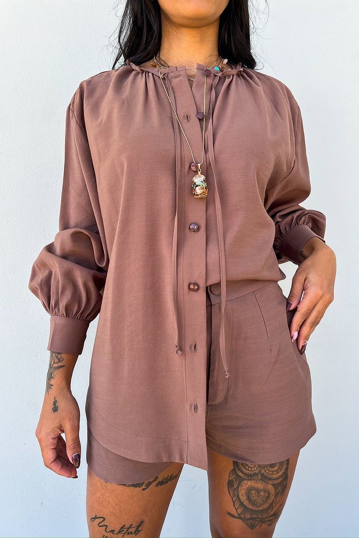 Maxi Camisa Nathalie Marrom - Mini Moni