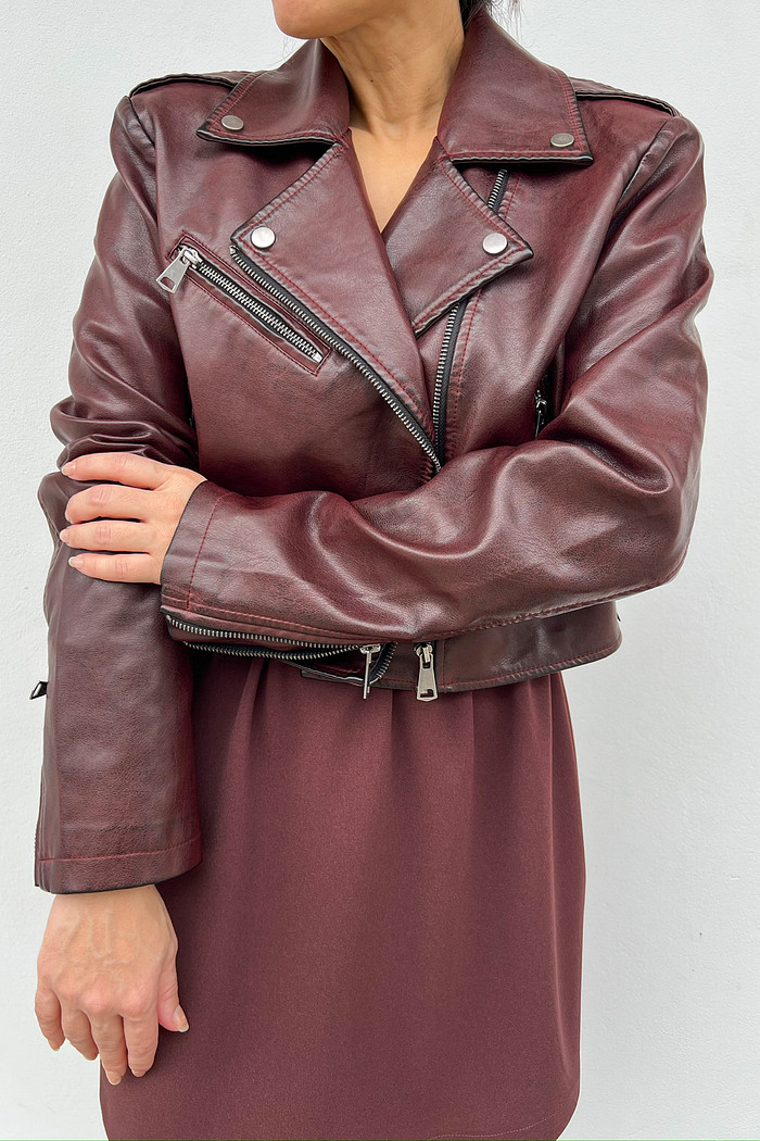 Jaqueta de Couro Estonada Diana Vinho - Mini Moni