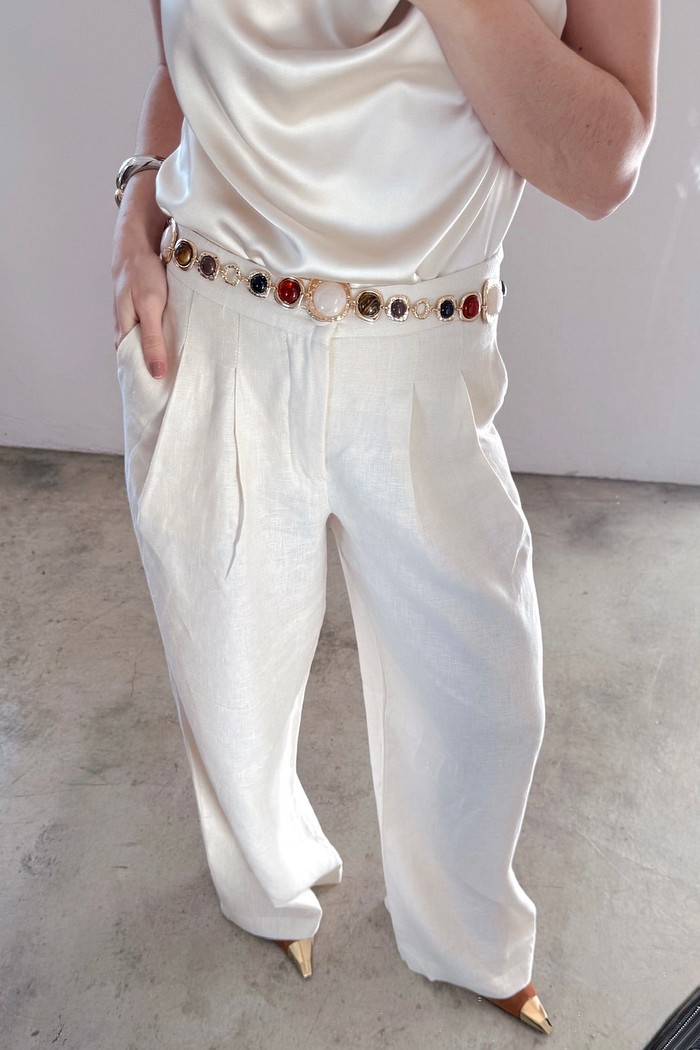 Calça de Alfaiataria Linho Charlotte Areia – MiniMoni