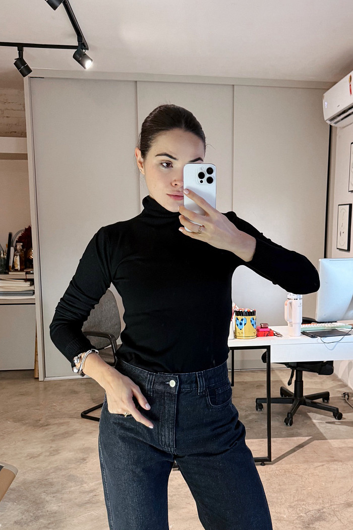 Blusa de Retilínea Suíça Preta - Mini Moni