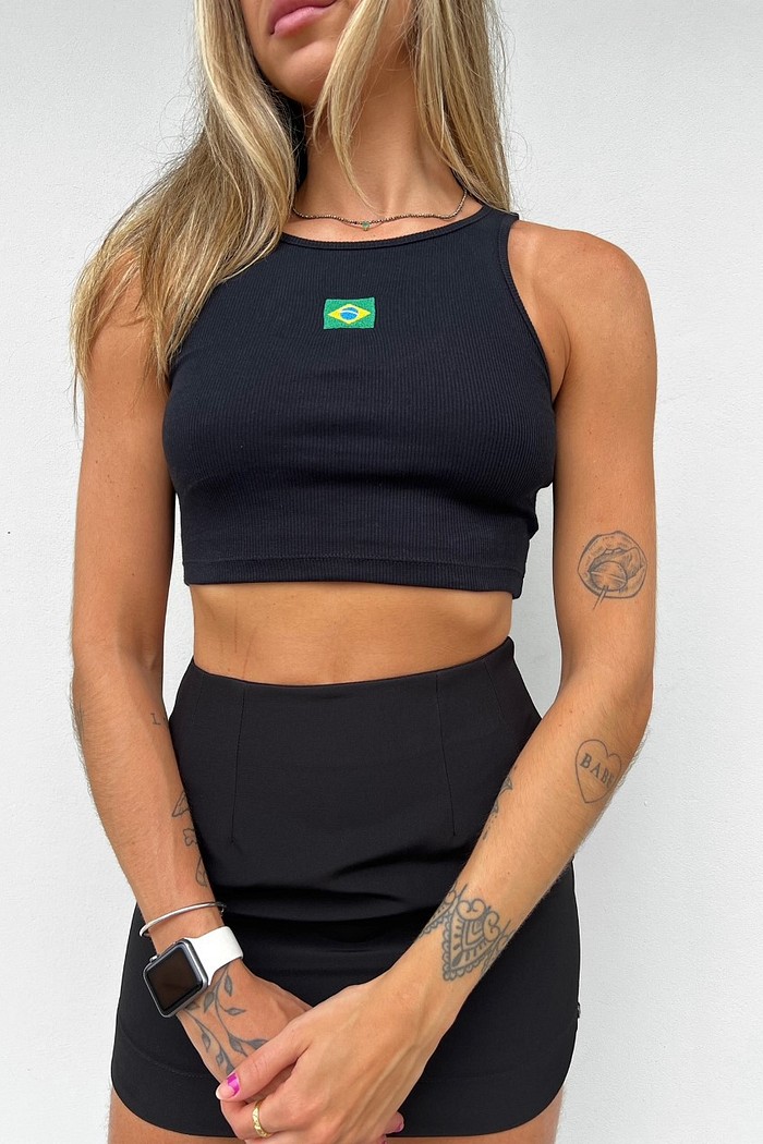 Regata Cropped Brasil Preta