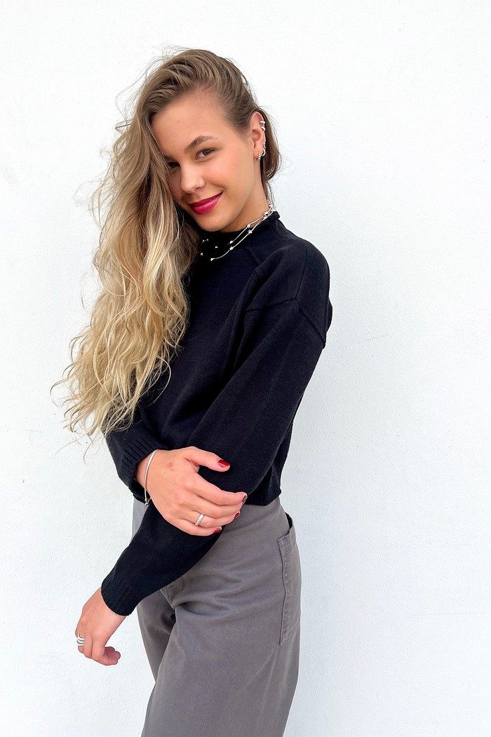 Blusa Feminina Manga Longa Cashemere Preta Paula - Mini Moni