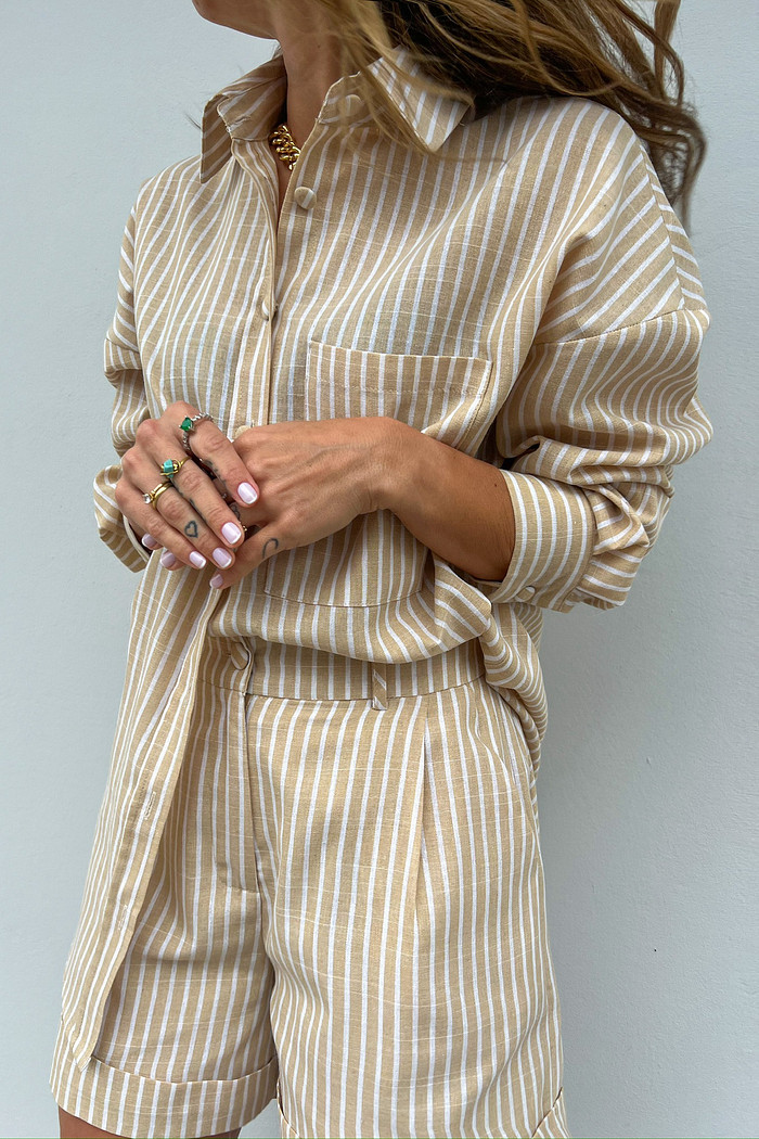 Conjunto Listrado Bege Linhão - Mini Moni