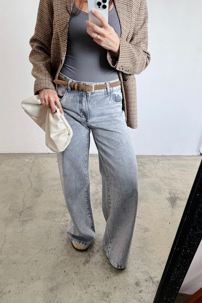 Calça Denim Extra Wide Leg Sheila Cinza - Mini Moni