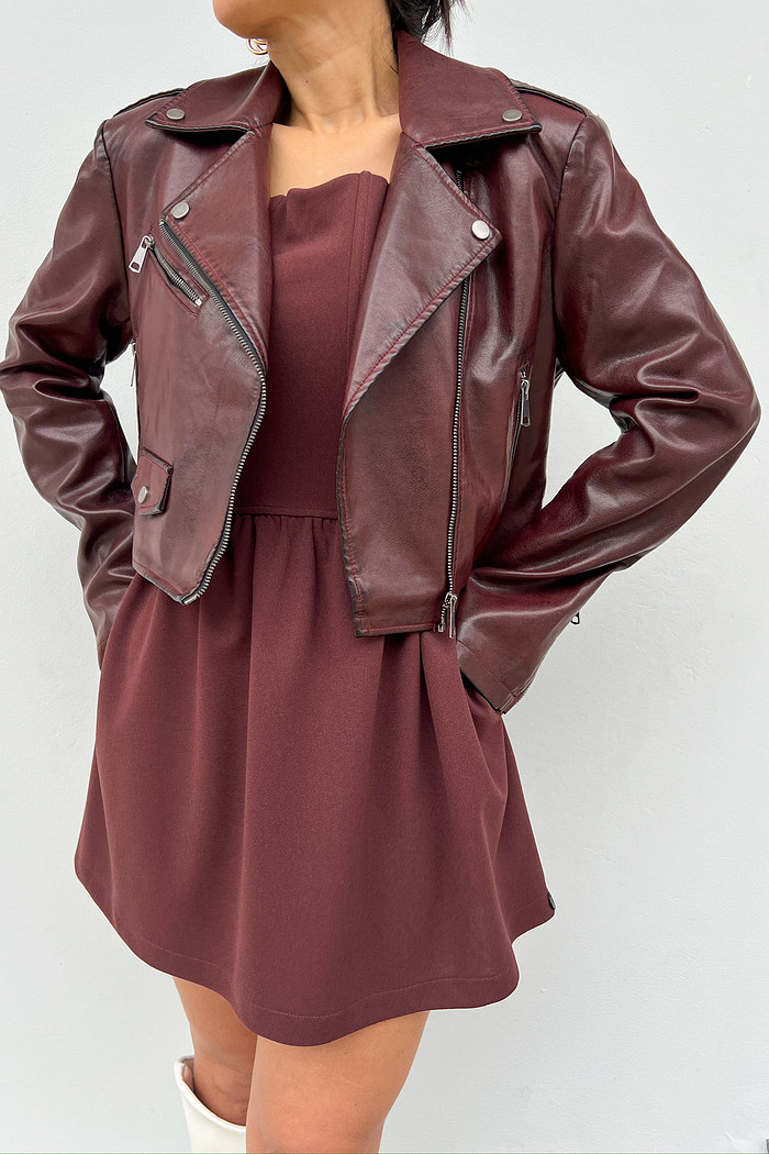 Jaqueta de Couro Estonada Diana Vinho - Mini Moni