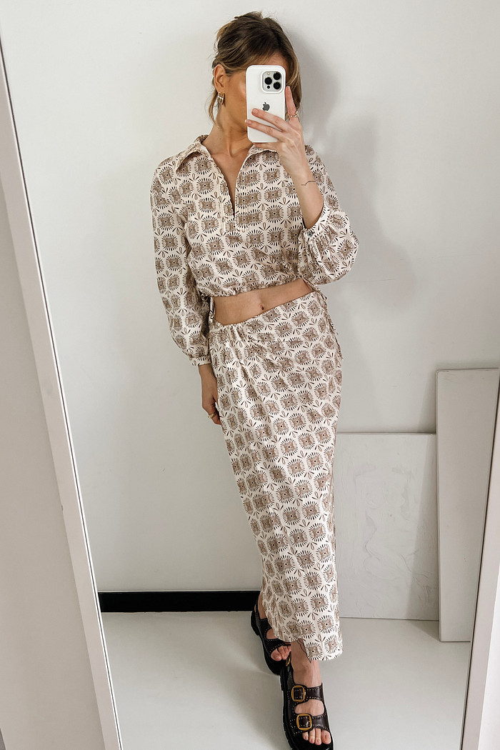 Saia Midi Estampada Dente De Leão - Mini Moni