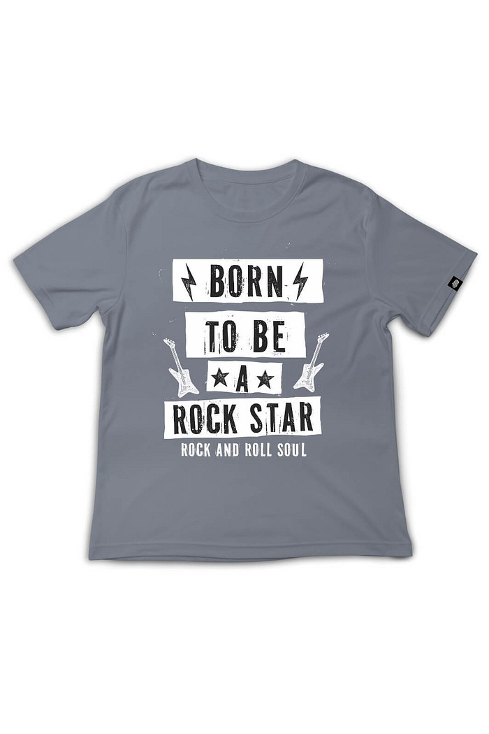 Camiseta Infantil Manga Curta Algodão Sustentável Exclusiva Cinza Rock Star