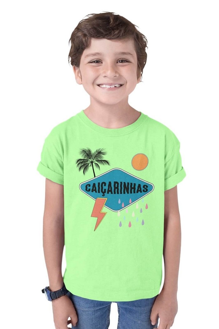 Camiseta Infantil Manga Curta Algodão Macio Verde Claro Caiçarinhas Estações