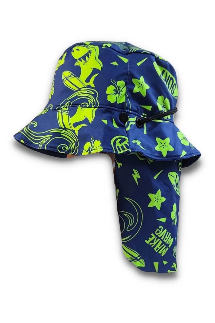Chapéu infantil Proteção Solar UV 50+ Dupla Face Praia e Piscina Azul Praia e Sol