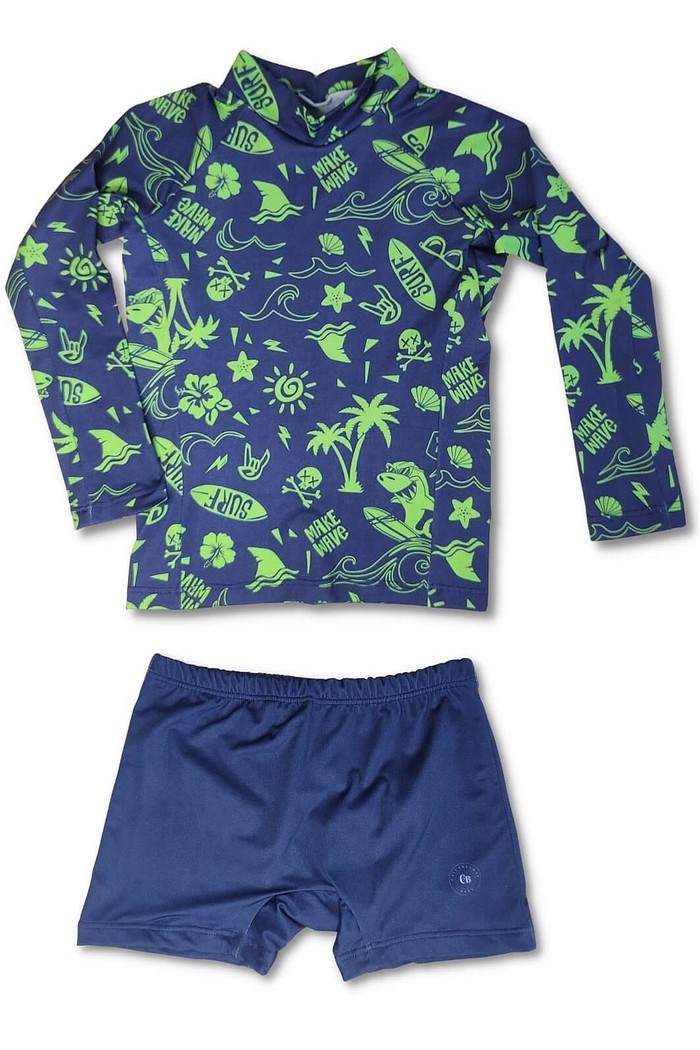 Camisa Proteção Uv 50+ Infantil + Sunga Azul Praia e Sol