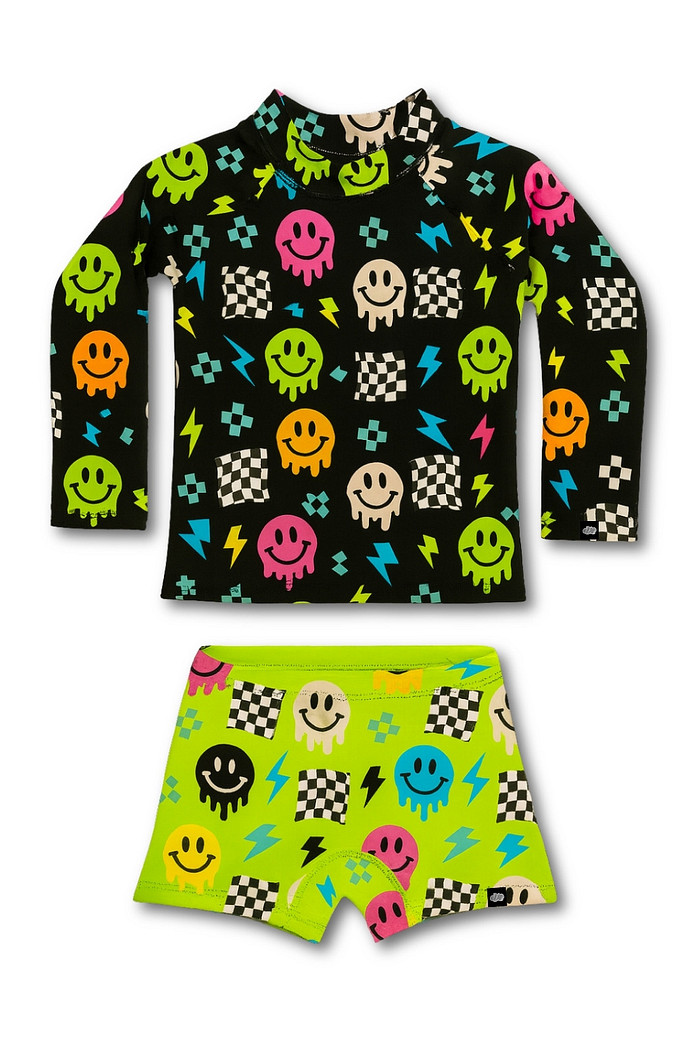 Camisa + Sunga Proteção UV50+ Confortável Preto e Verde Smiles