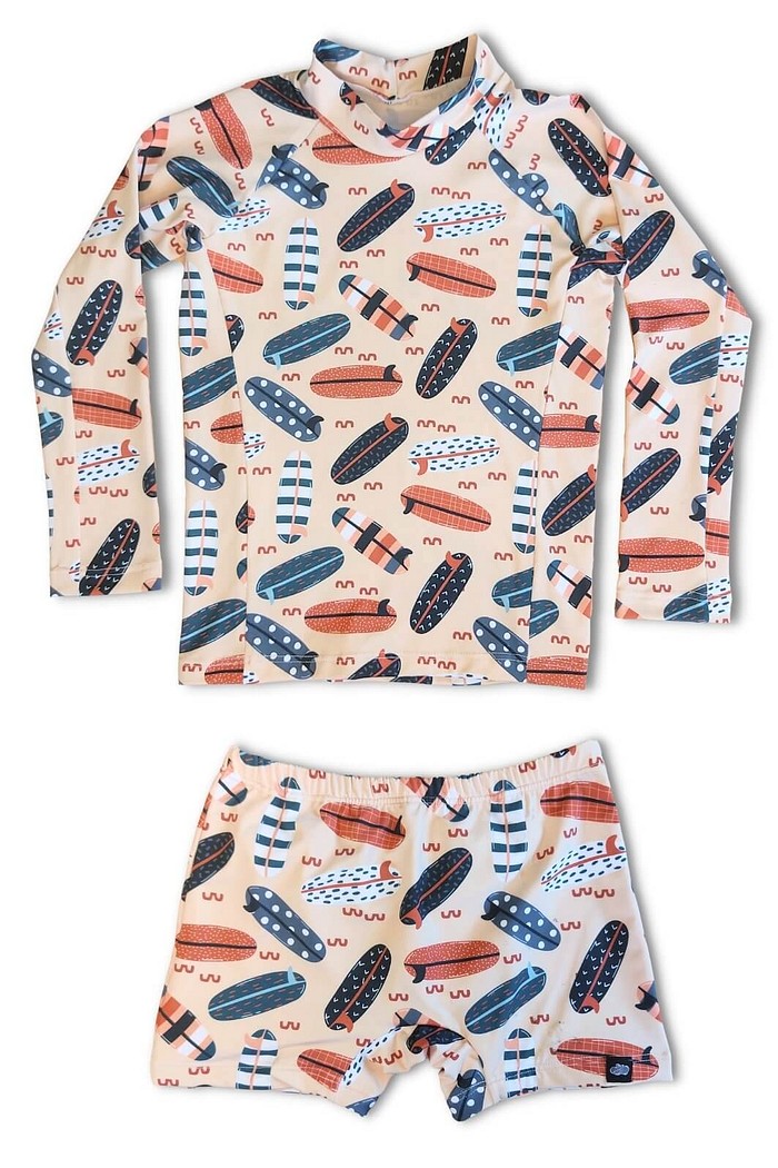 Camisa Proteção Uv 50+ Infantil + Sunga Bege Pranchas