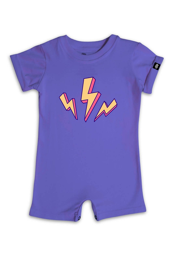 Macacão Bebê Curto Algodão Sustentável Azul Escuro Muita Energia