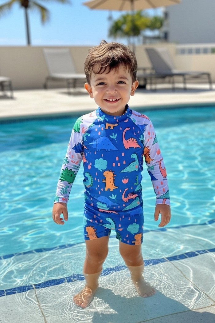 Camisa Proteção Uv 50+ Infantil + Sunga Azul Dinossauros