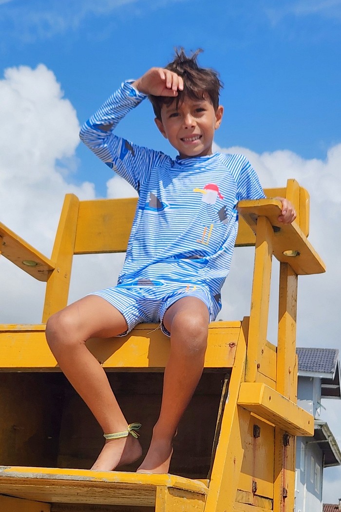 Camisa Proteção Uv 50+ Infantil + Sunga Azul Gaivota Danger