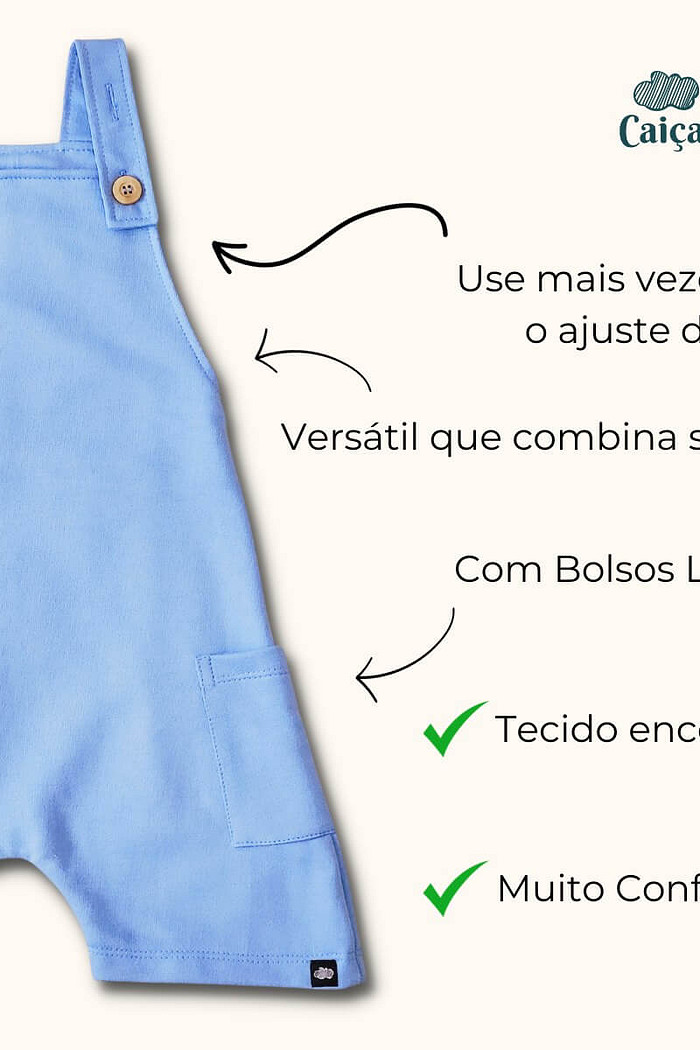 Jardineira Infantil Curta com alça ajustável Azul Provençal