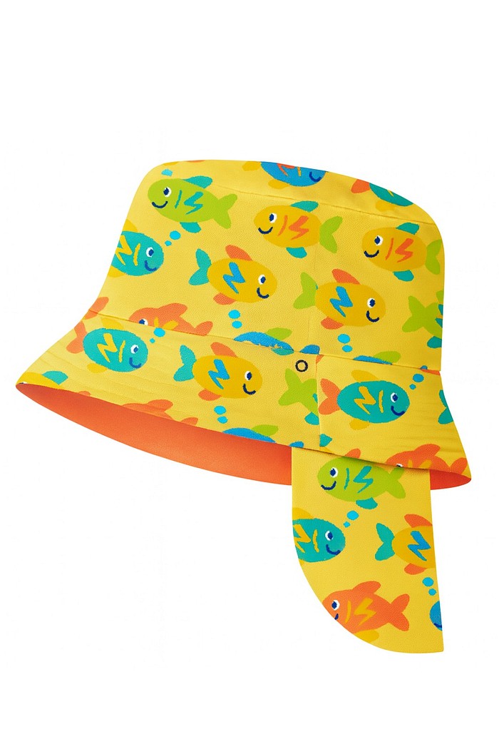 Chapéu infantil Proteção Solar UV 50+ Dupla Face Ajustável Amarelo Peixinhos