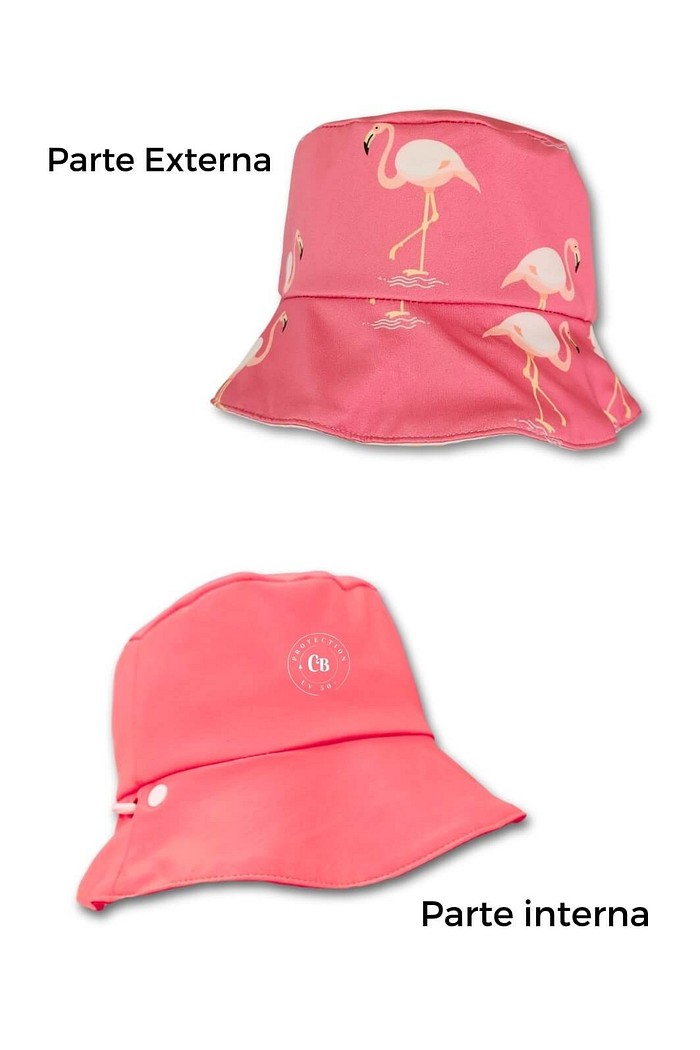 Chapéu infantil Proteção Solar UV 50+ Dupla Face Rosa Flamingos