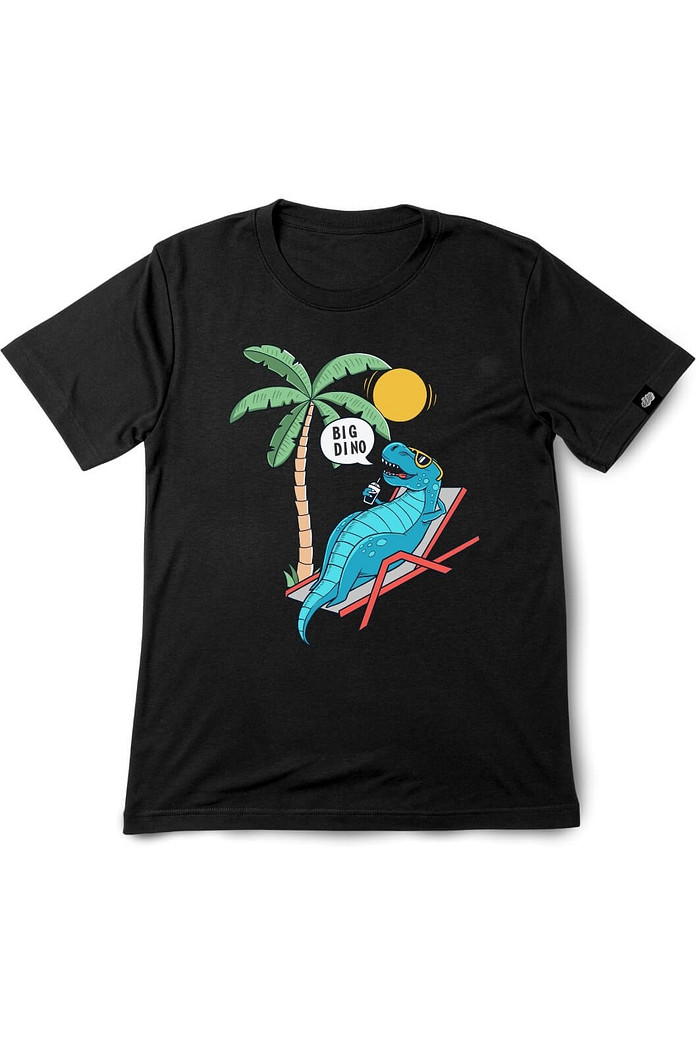 Camiseta Infantil Manga Curta Algodão Sustentável Exclusiva Preto Dino Relax