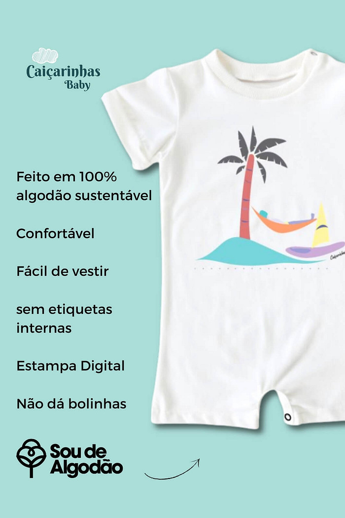 Macacão Bebê Curto Algodão Sustentável Off White Vida Praiana